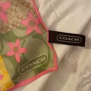 Coach Pink and Green 100% Silk neck/hair/purse Scarf, the Hamptons collection.